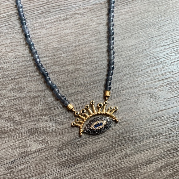 Handmade evil eye gemstone layering necklace - Picture 5 of 8